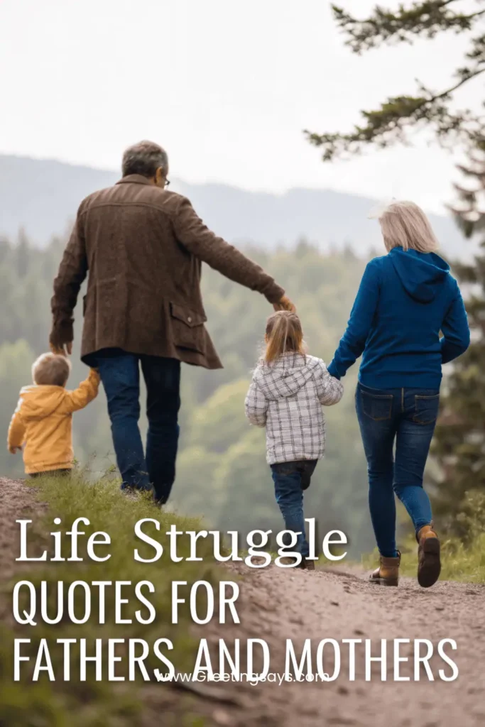 A family walking together on a forest trail, reflecting support, strength, and love through family-focused life struggle quotes.